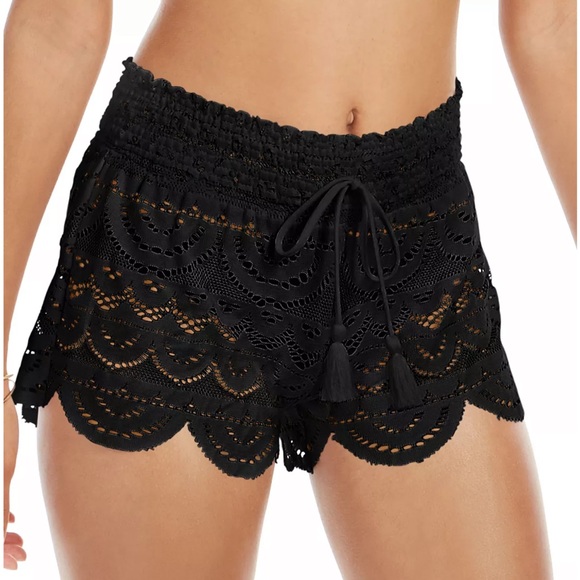 Miken Other - MIKEN Swim Juniors' Scalloped Lace Cover-Up Shorts in black size Medium